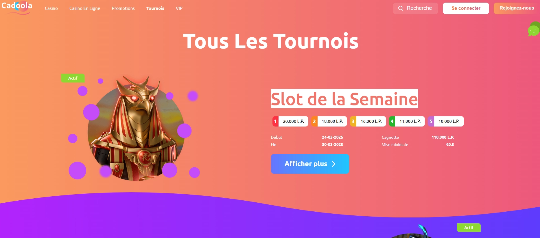 Offres de bonus Cadoola Casino